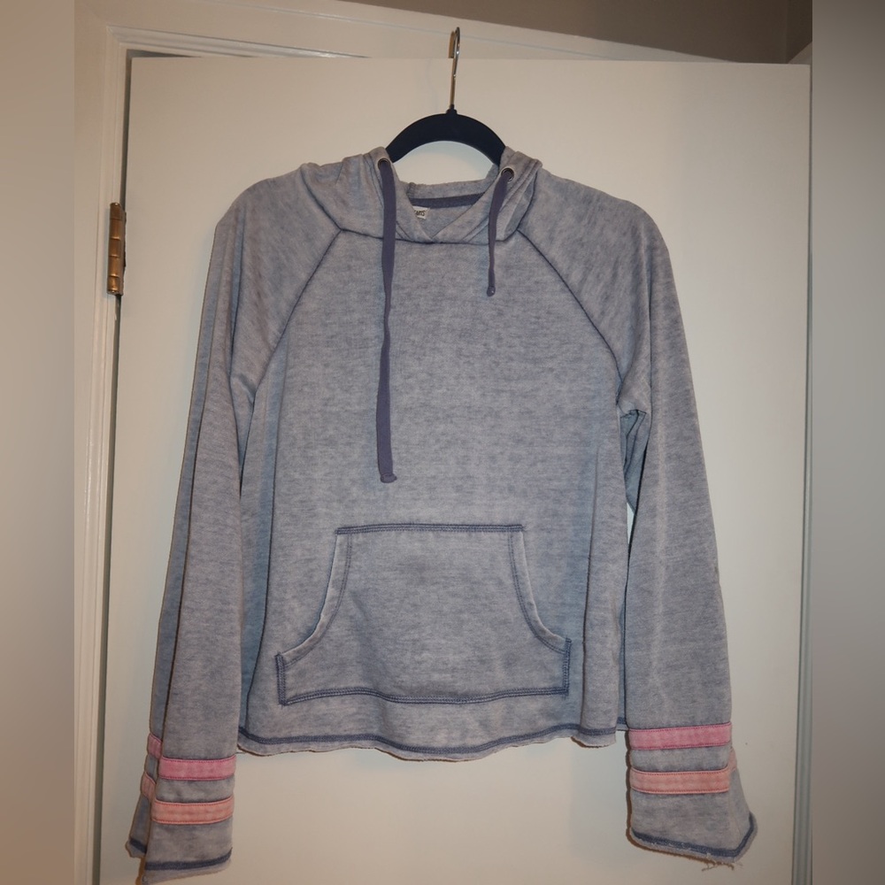 Inspired Hearts Light Gray Pullover Hoodie with Pink Stripe Cuffs